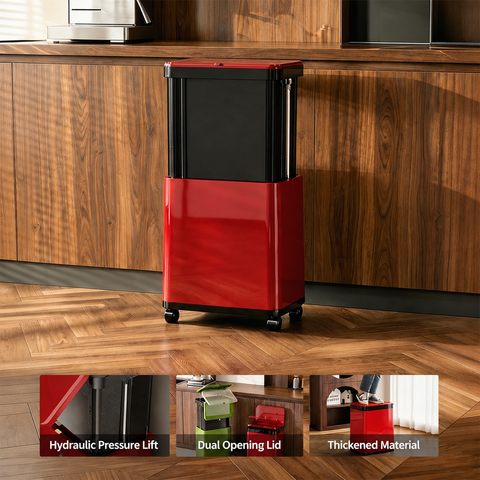Hydraulic Lift Trash Bin with Adjustable Height 46–70cm – 20L Capacity & 360° Wheels, Space-Saving Waste Bin for Kitchen, Office & Bathroom(red) In Australia - Darrahopens