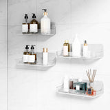 4-Pack Acrylic Adhesive Wall Shelf for Bathroom, Kitchen & Vanity Storage – No Drill, Waterproof with Drainage Holes (Clear)