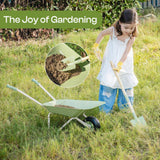 5-Piece Kids Wheelbarrow and Gardening Tool Set, Ages 3+
Metal toy wheelbarrow, extendable broom, hoe, shovel, and gloves for garden, yard, sandbox, and supervised outdoor play(Light Green)