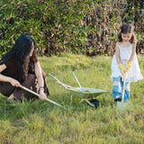 5-Piece Kids Wheelbarrow and Gardening Tool Set, Ages 3+
Metal toy wheelbarrow, extendable broom, hoe, shovel, and gloves for garden, yard, sandbox, and supervised outdoor play(Light Green)