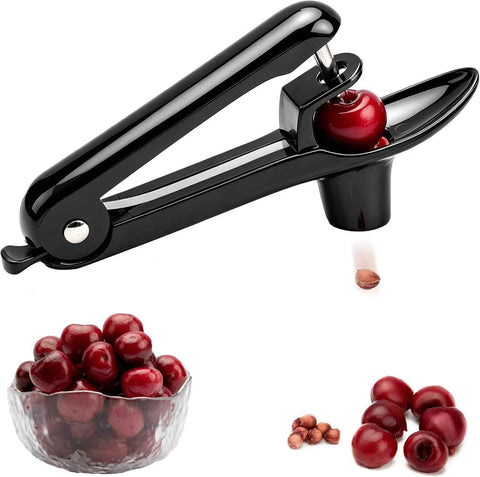Stainless Steel Cherry Pitter for Jam, Pie & Desserts – Ergonomic Handheld Fruit Corer with Lock Design (Black)