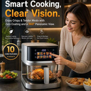 5L Smart Air Fryer with 360° Visible Glass Window, Zero-Coating Titanium Pot, Large Color Screen, One-Touch Control, 200° High-Temp Roasting for Healthy Crispy Meals.(Silver)