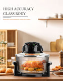 12L 8-in-1 Electric Air Fryer with 360° Panoramic Glass Bowl, 1200W Low-Fat Multi-Purpose Cooker for Roast Chicken, Pizza, and Family Meals.(black)