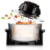 12L 8-in-1 Electric Air Fryer with 360° Panoramic Glass Bowl, 1200W Low-Fat Multi-Purpose Cooker for Roast Chicken, Pizza, and Family Meals.(black)