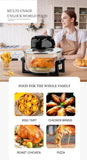12L 8-in-1 Electric Air Fryer with 360° Panoramic Glass Bowl, 1200W Low-Fat Multi-Purpose Cooker for Roast Chicken, Pizza, and Family Meals.(black)