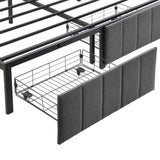 Double Bed Frame with 2 Storage Drawers and LED Lights Headboard, Upholstered Bed Frame with Charging Station, No Box Spring Needed, Easy Assembly - Grey