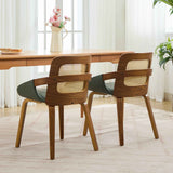 Set of 2 Rattan Back Dining Chairs, Green Faux Leather