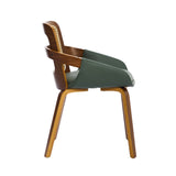 Set of 2 Rattan Back Dining Chairs, Green Faux Leather
