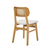 Rattan Back Dining Chairs Set of 2, White Faux Leather