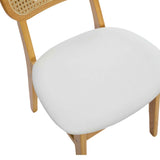 Rattan Back Dining Chairs Set of 2, White Faux Leather
