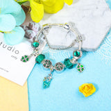 Colorful Cat Eye Glass Bead Clover Pendant Bracelet(17cm)