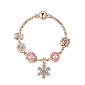 Snowflake Pendant Bracelet: Adorned with Rhinestones & Glass Beads(19cm)
