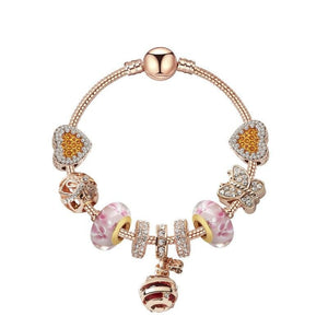 Gold Snake Pendant Bracelet: Rhinestone Resin, Zircon Butterfly & Beads(18cm)