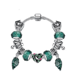 Boho Vintage Mandarin Duck Bracelet: Emerald Glass Beads(17cm)