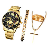 4PCS Men's Stainless Steel Quartz Watch Set (W118-D)