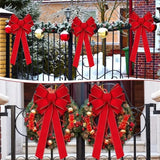 Large Red Velvet Christmas Bow with Gold Glitter Edge