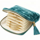 Peacock Blue Velvet Travel Pouch Portable Zippered In Australia - Darrahopens