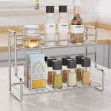 304 Stainless Steel Two Layers Tabletop Storage Rack Kitchen Spice Rack Bathroom Cosmetics Mouthwash Cup Organizer Shelf-Silver