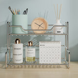 304 Stainless Steel Two Layers Tabletop Storage Rack Kitchen Spice Rack Bathroom Cosmetics Mouthwash Cup Organizer Shelf-Silver