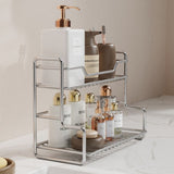 304 Stainless Steel Two Layers Tabletop Storage Rack Kitchen Spice Rack Bathroom Cosmetics Mouthwash Cup Organizer Shelf-Silver