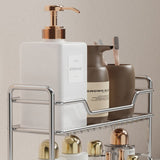 304 Stainless Steel Two Layers Tabletop Storage Rack Kitchen Spice Rack Bathroom Cosmetics Mouthwash Cup Organizer Shelf-Silver