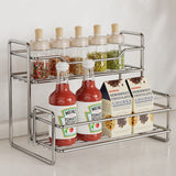 Stainless Steel Two Layers Storage Shelf Kitchen Spice Rack Bathroom Cosmetics Mouthwash Cup Organizer Storage Rack-Silver In Australia - Darrahopens