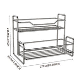 Stainless Steel Two Layers Storage Shelf Kitchen Spice Rack Bathroom Cosmetics Mouthwash Cup Organizer Storage Rack-Silver