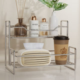 Stainless Steel Two Layers Storage Shelf Kitchen Spice Rack Bathroom Cosmetics Mouthwash Cup Organizer Storage Rack-Silver