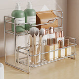 Stainless Steel Two Layers Storage Shelf Kitchen Spice Rack Bathroom Cosmetics Mouthwash Cup Organizer Storage Rack-Silver In Australia - Darrahopens