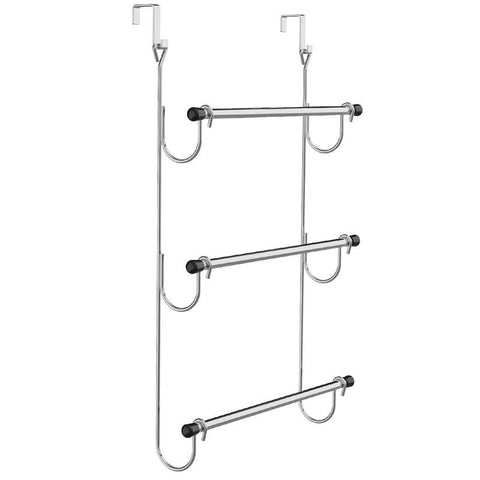 Towel Rack Behind Bathroom Door Three-Layer Storage Rack  Non-Perforated Hook Towel Hanger-Silver