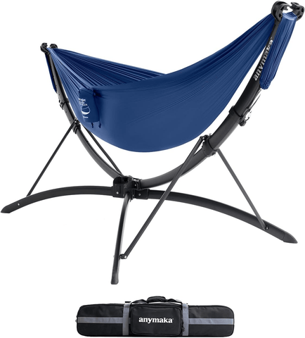 Darrahopens Home & Garden > Hammocks > Hammocks & Accessories anymaka Set Up in 3 Seconds Adjustable Portable Aluminum Alloy Hammock Stand for Outside with Chair Mode & Lounge Mode up to 105'' (Hammock Set Bundle Ocean Blue-2)