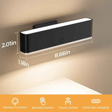 Battery Operated Wall Sconce Set of 2 Wireless Wall Lamp with Remote Control & Touch Control Rechargeable LED Wall Lights 3 Color Temperatures 360° Rotatable for Bedroom Living Room Black