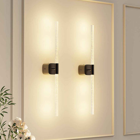 Black Battery Operated Wall Sconce Set of 2, Rechargeable Wireless Wall Lights with Remote and Touch, 360° Rotatable Sconces Wall Decor for Bedroom Living Room (23.62 Inch, 2-Pack)