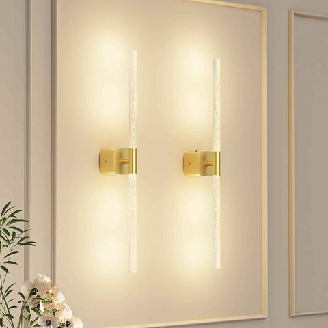 Gold Battery Operated Wall Sconce Set of 2, Rechargeable Wireless Wall Lights with Remote and Touch, 360° Rotatable Sconces Wall Decor for Bedroom Living Room (23.62 Inch, 2-Pack)