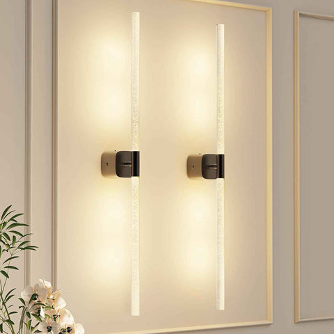 Black Battery Operated Wall Sconce Set of 2, Rechargeable Wireless Wall Lights with Remote and Touch, 360° Rotatable Sconces Wall Decor for Bedroom Living Room (31.49 Inch, 2-Pack)