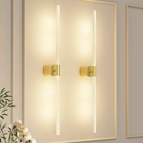 Gold Battery Operated Wall Sconce Set of 2, Rechargeable Wireless Wall Lights with Remote and Touch, 360° Rotatable Sconces Wall Decor for Bedroom Living Room (31.49 Inch, 2-Pack)