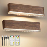 Magnetic Wireless Battery Operated Wall Sconce, Rechargeable Remote Control & Touch Control Wall Sconces Set of Two, 3-Color Temperatures LED Wall Lights, 360° Rotatable (Walnut, 2-Pack)