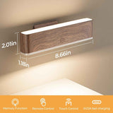 Magnetic Wireless Battery Operated Wall Sconce, Rechargeable Remote Control & Touch Control Wall Sconces Set of Two, 3-Color Temperatures LED Wall Lights, 360° Rotatable (Walnut, 2-Pack)