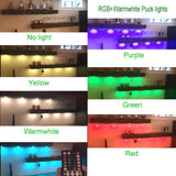 RGBWW RGB + Warm White Color Changing Christmas Xmas Under Cabinet LED Lights Kit IR Remote Puck Lights for Kitchen Counter Shelf Furniture Ambiance Lighting (RGBWW, 4 Lights, 12W)