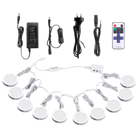 Linkable Under Cabinet LED Lighting 12V Dimmable Puck Lights with Wireless RF Remote Control, Hardwired & AU Wall Plug in for Furniture Cupboard Lighting(10 Lights, Natural White 4000K) In Australia - Darrahopens