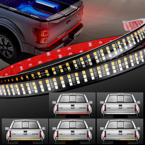 Tailgate Light Bar 60 Inch Triple Row Tail light bar for Pickup Trailer SUV RV VAN Full Function Red Brake White Reverse Amber Turn Signal double flash Light No Drill Install (60inch)