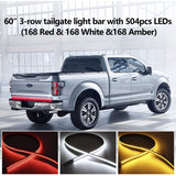 Tailgate Light Bar 60 Inch Triple Row Tail light bar for Pickup Trailer SUV RV VAN Full Function Red Brake White Reverse Amber Turn Signal double flash Light No Drill Install (60inch)