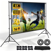 Darrahopens Audio & Video > Projectors & Accessories > Screens & Stands 120 Inch Projector Screen with Stand & Carry Bag, 16:9 Foldable Movie Screen, 4K HD Compatible, Indoor & Outdoor Home Theatre In Australia - Darrahopens