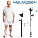 Pair of Adjustable Forearm Crutches for Adults, Lightweight Portable Walking Crutches with Spring Cushioning Design, Black