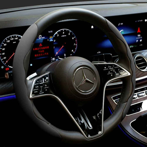 2Pcs Soft Breathable Anti-Slip Faux Leather Steering Wheel Protector Car Cover- Black