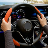 2Pcs Soft Breathable Anti-Slip Faux Leather Steering Wheel Protector Car Cover- Orange