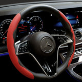 2Pcs Soft Breathable Anti-Slip Faux Leather Steering Wheel Protector Car Cover- Red