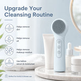 Silicone Facial Cleansing Brush Sonic Vibration Heating Waterproof Rechargeable-PURPLE