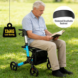 Foldable Aluminium Rollator Walker With Seat & Storage Bag, Adjustable Handles, 8" Wheels, Lightweight Walking Frame(66x60x93cm)