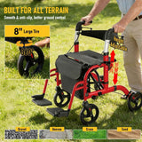 2-in-1 Foldable Aluminium Rollator Walker with Seat, Adjustable Handles, Storage Bag, 136kg Capacity(97x85x95cm)
